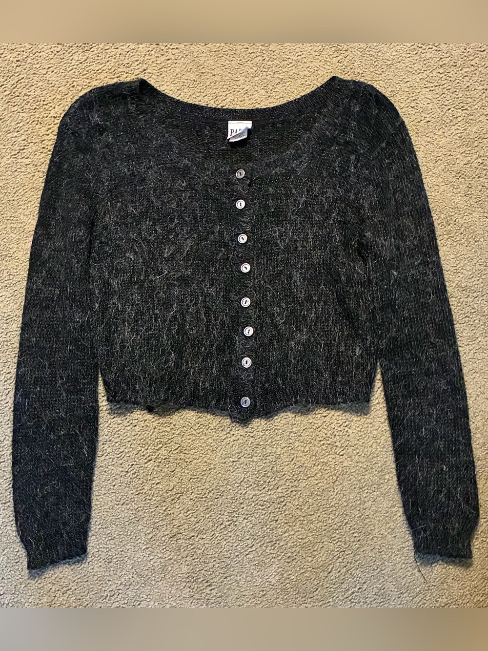 Vintage 90's Black Paris Sports Club Button Up Cardigan Size M Cropped Sweater